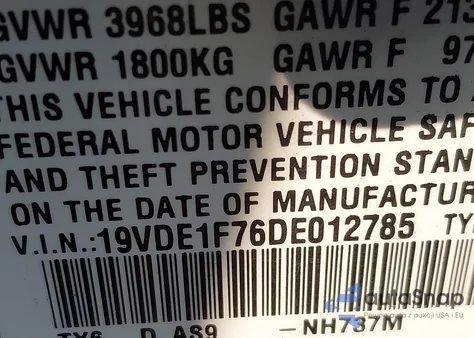 2013 Acura Ilx 2.0L z USA, uszkodzony, nr VIN 19VDE1F76DE012785